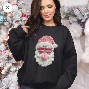 Black Santa Sweatshirt with Pink and Gray Accents